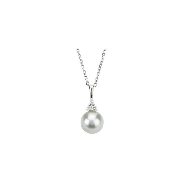 14K White Gold Freshwater Pearl & Diamond 18" Necklace