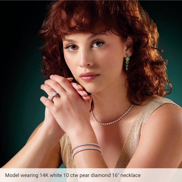 Lab-Grown Diamond Line Necklace | 14K Gold options* | 10 CTW | 16 In | Pear | Polished