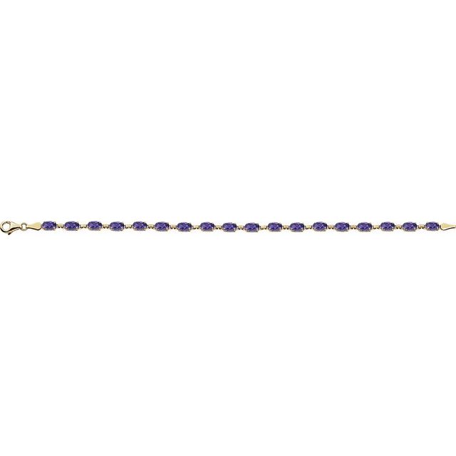 14K Yellow Gold, 6x4 mm Oval Lab-Grown Blue Sapphire Bracelet