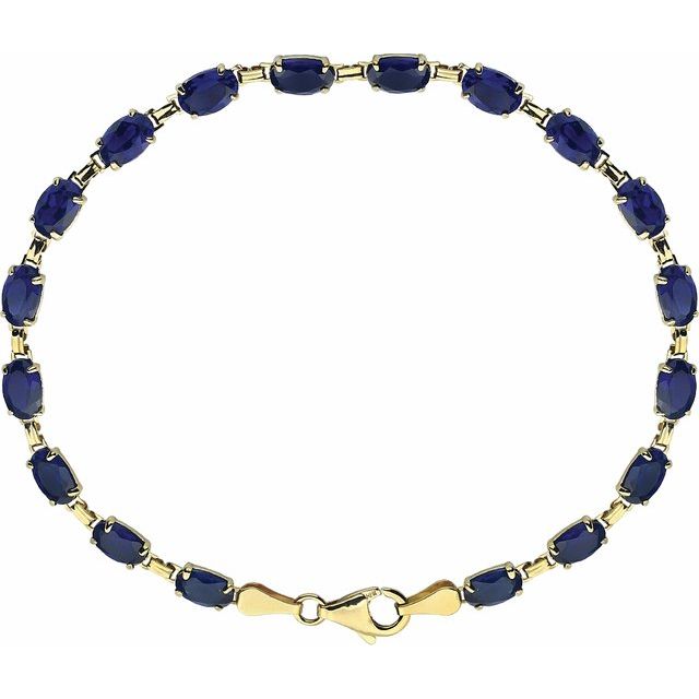 14K Yellow Gold, 6x4 mm Oval Lab-Grown Blue Sapphire Bracelet