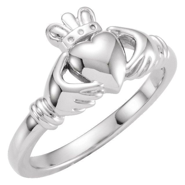 Polished Platinum Claddagh Design Ring - Symbol of Love and Loyalty