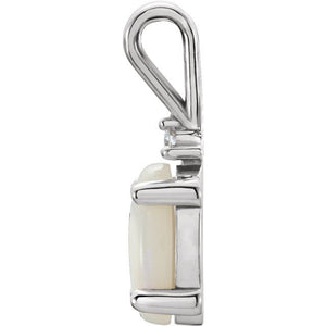 14K White Gold Opal Cabochon Pendant with .01 CT Diamond