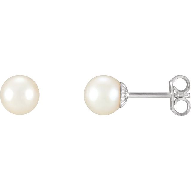 Sterling Silver 4-4.5 mm Cultured White Freshwater Pearl Earrings