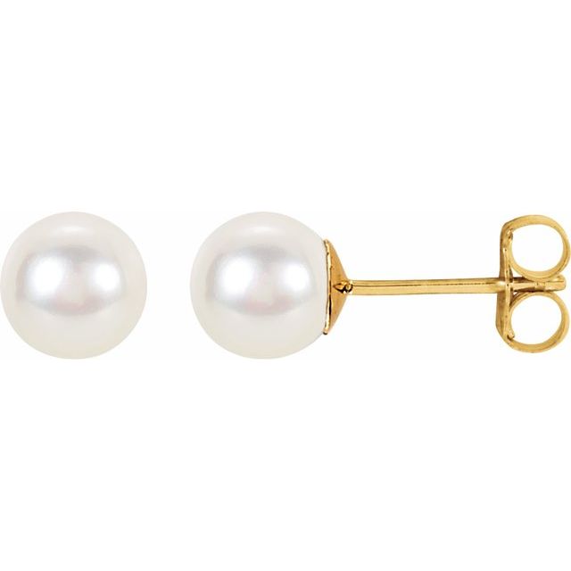 Cultured White Freshwater Pearl Earrings in 14K Gold