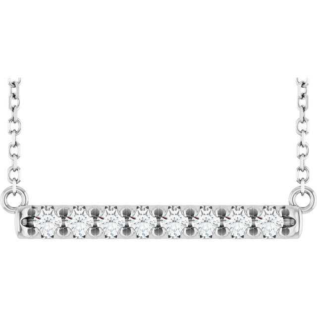 1/4 CTW Natural Diamond Round French-Set Bar Necklace in 14K Gold & Platinum