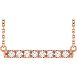 1/4 CTW Natural Diamond Round French-Set Bar Necklace in 14K Gold & Platinum