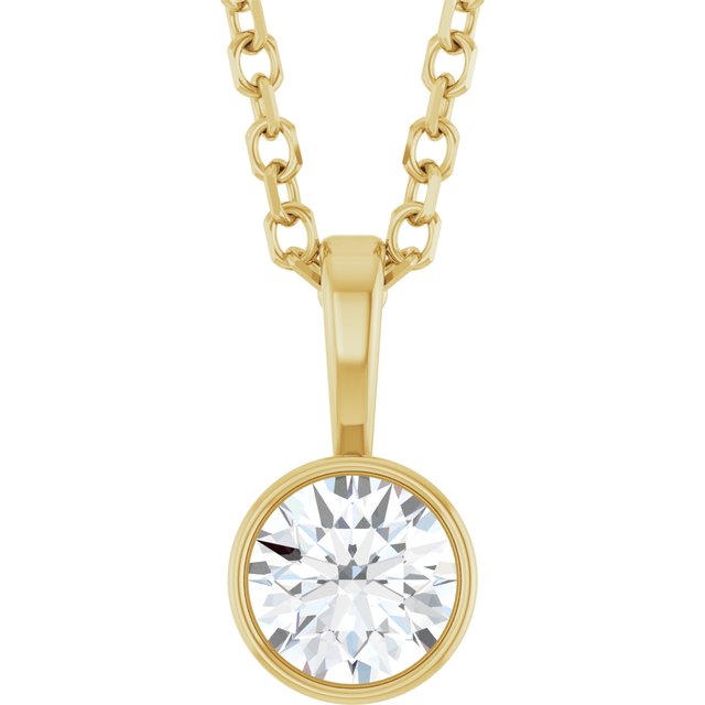 1/4 CTW Lab-Grown Round Diamond Solitaire Bezel-Set Necklace in 14K Gold
