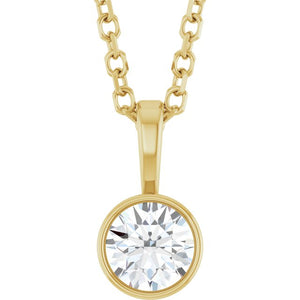 1/4 CTW Lab-Grown Round Diamond Solitaire Bezel-Set Necklace in 14K Gold