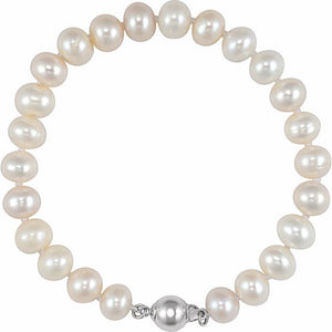 Cultured White Freshwater Pearl Bracelet | Sterling Silver | 7 3/4 In | Polished