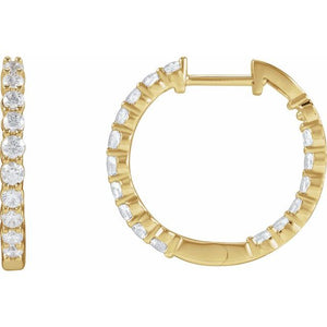 1 CTW Lab-Grown Diamond Inside-Outside Hoop Earrings in 14K Gold