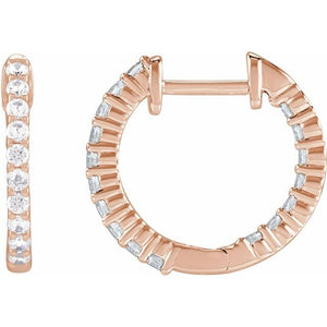 1/2 CTW Lab-Grown Diamond Inside-Outside Hoop Earrings in 14K Gold