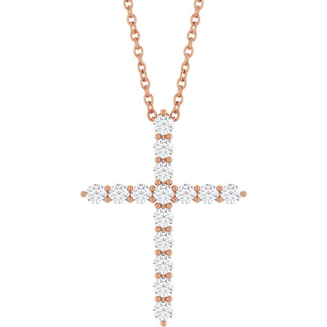 1/2 CTW Natural Diamond Round Cross Necklace in 14K Gold, Sterling Silver & Platinum