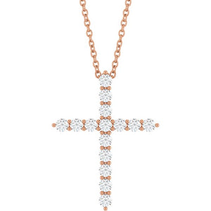 1/2 CTW Natural Diamond Round Cross Necklace in 14K Gold, Sterling Silver & Platinum