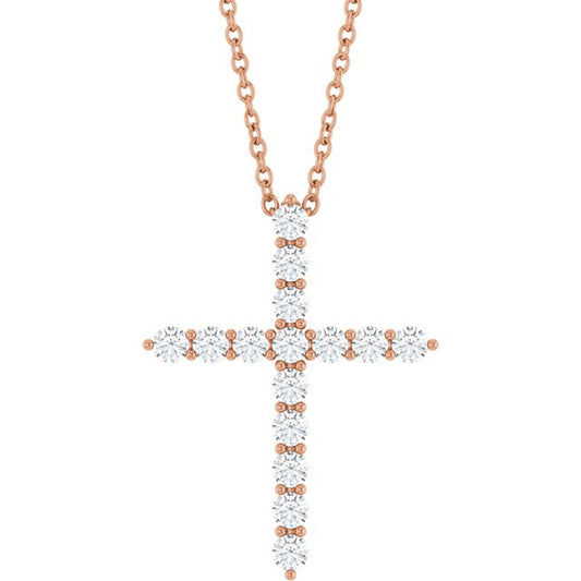 1/2 CTW Natural Diamond Round Cross Necklace in 14K Gold, Sterling Silver & Platinum