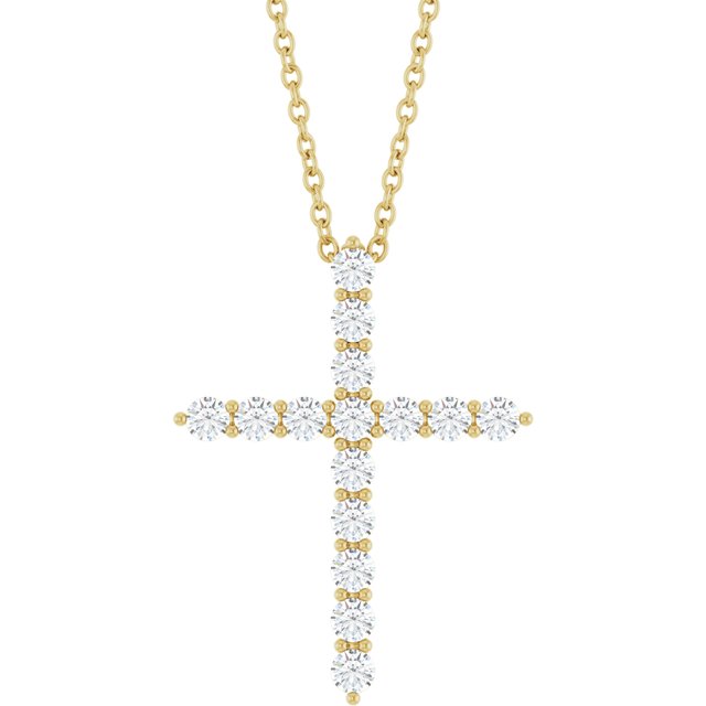 1/2 CTW Natural Diamond Round Cross Necklace in 14K Gold, Sterling Silver & Platinum