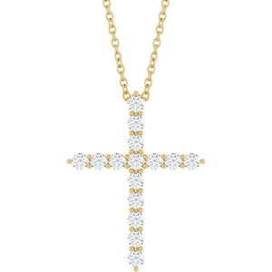 1/2 CTW Natural Diamond Round Cross Necklace in 14K Gold, Sterling Silver & Platinum