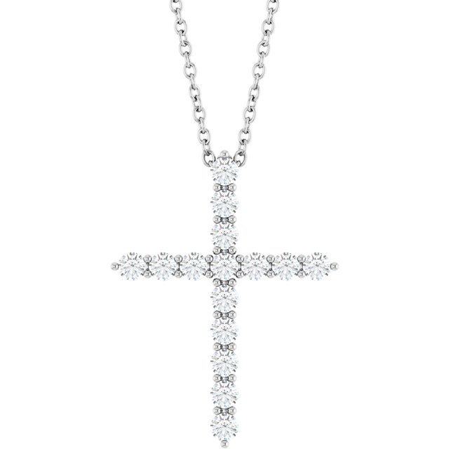 1/2 CTW Natural Diamond Round Cross Necklace in 14K Gold, Sterling Silver & Platinum