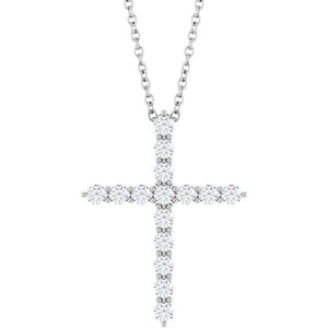 1/2 CTW Natural Diamond Round Cross Necklace in 14K Gold, Sterling Silver & Platinum