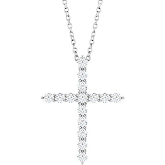 1/2 CTW Natural Diamond Round Cross Necklace in 14K Gold, Sterling Silver & Platinum