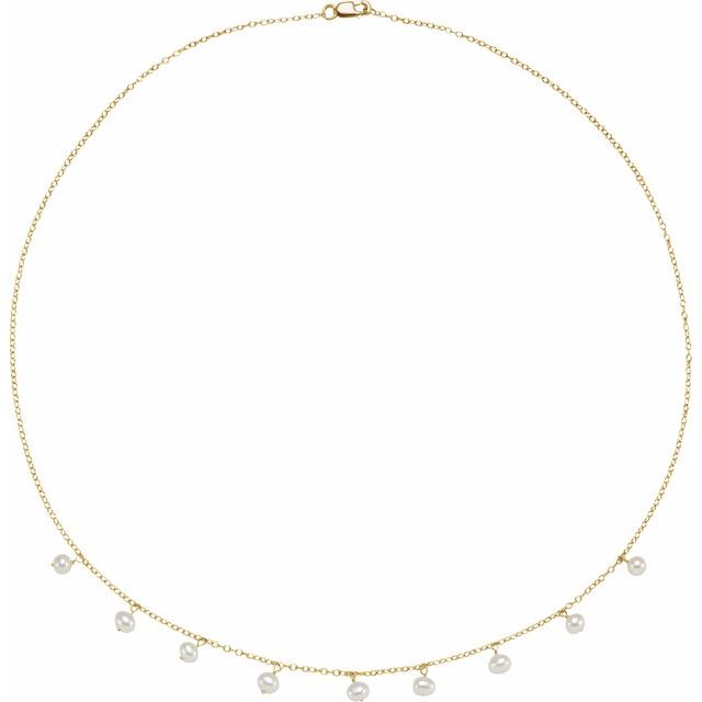 14K Yellow Gold 18" Cultured White Freshwater Pearl Necklace