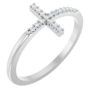 14K Gold Natural Diamond Sideways Cross Ring