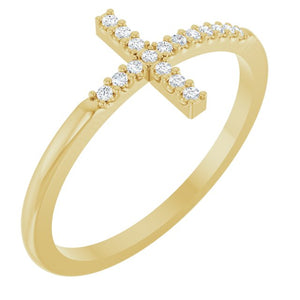 14K Gold Natural Diamond Sideways Cross Ring