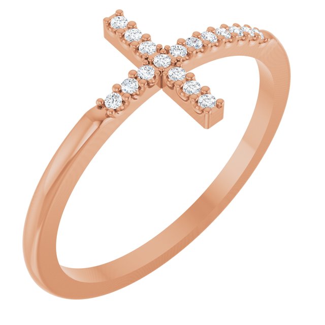 14K Gold Natural Diamond Sideways Cross Ring
