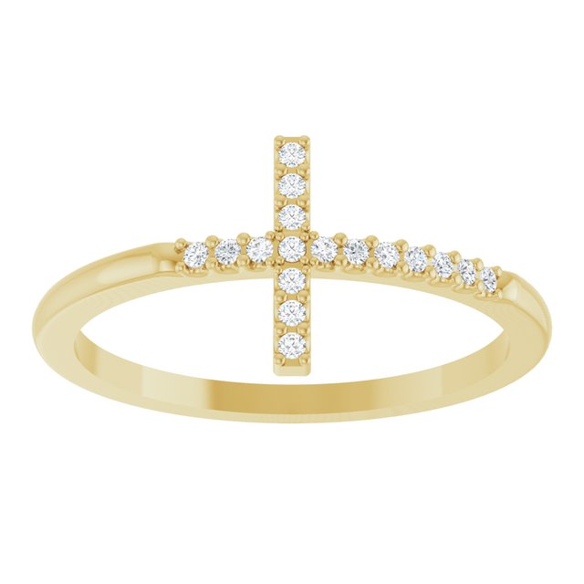14K Gold Natural Diamond Sideways Cross Ring