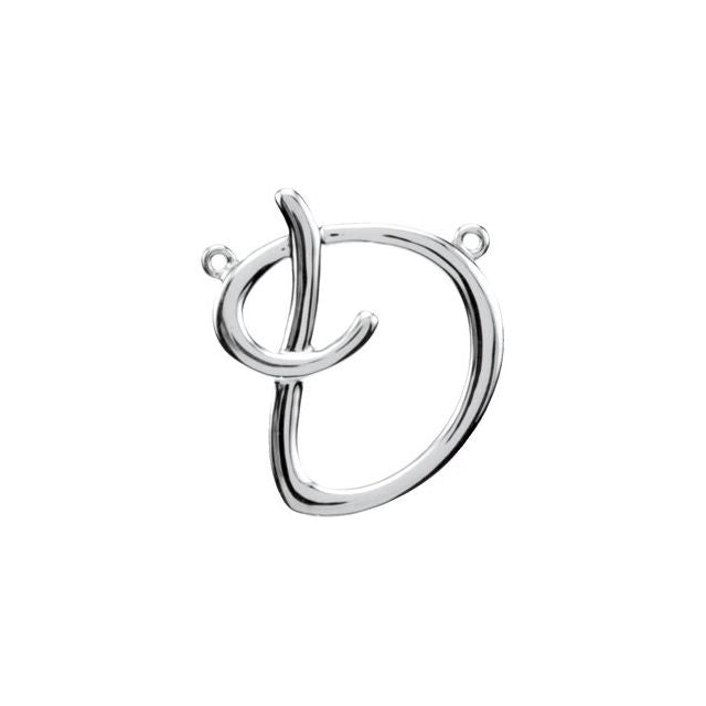 14K White Gold Script Initial D Necklace 17.7x15.9 mm