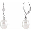 Sterling Silver 9-9.5 mm White Freshwater Pearl Leverback Earrings