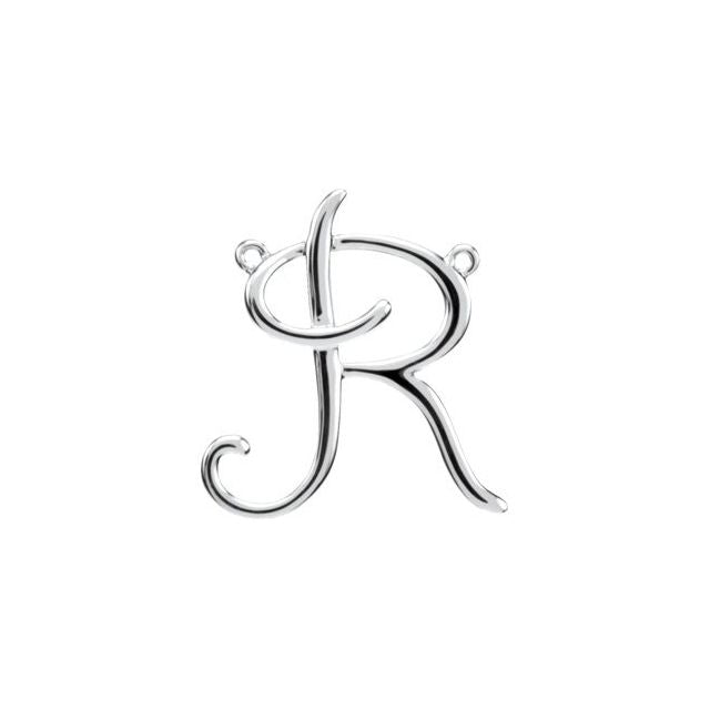 14K White Gold Script Initial D Necklace 17.7x15.9 mm