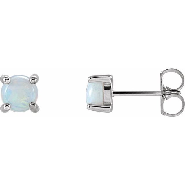 14K White 4 mm Natural White Opal Earrings