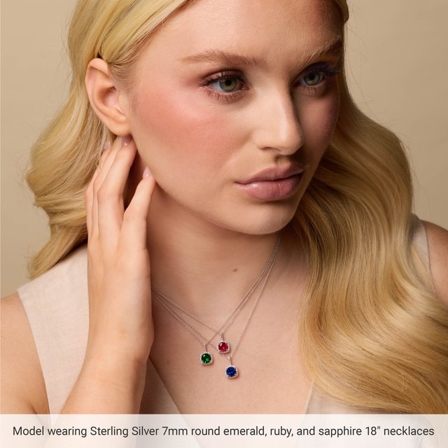 Lab-Grown Emerald And .015 Ctw Natural Diamond Birthstone Necklace