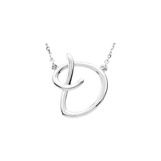 14K White Script Initial D 16" Necklace