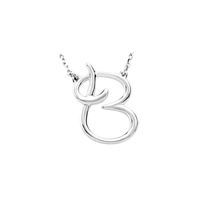 14K White Gold, 17.7x15.9 mm Initial D Script Necklace