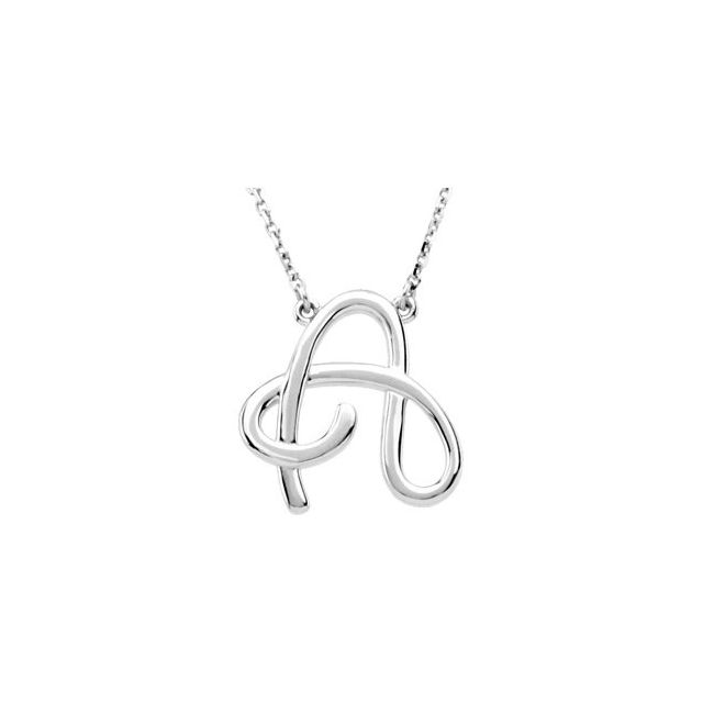 14K White Script Initial D 16" Necklace