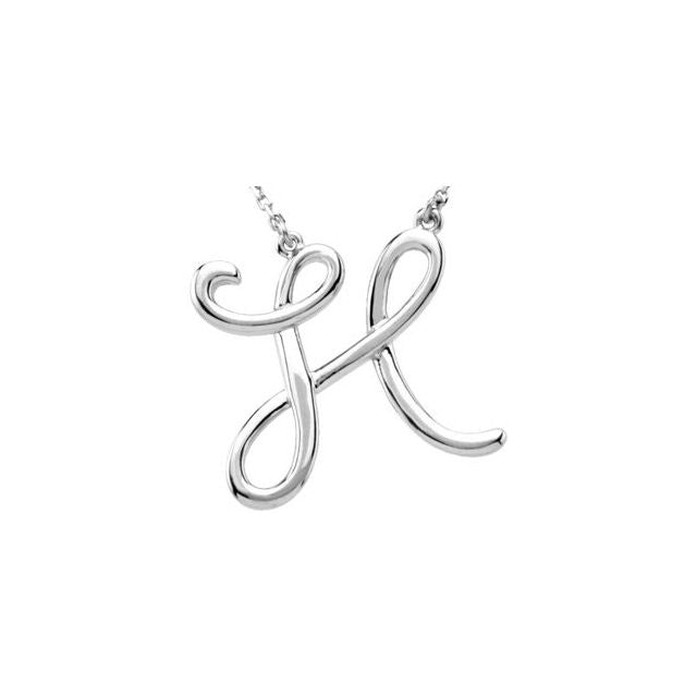 14K White Gold, 17.7x15.9 mm Initial D Script Necklace