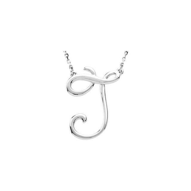 14K White Gold, 17.7x15.9 mm Initial D Script Necklace