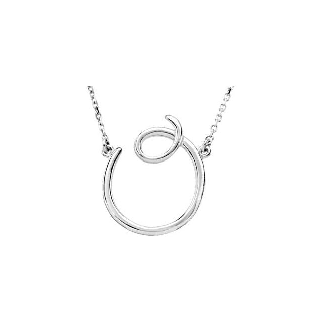 14K White Gold, 17.7x15.9 mm Initial D Script Necklace