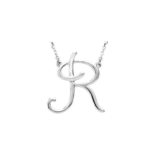 14K White Script Initial D 16" Necklace