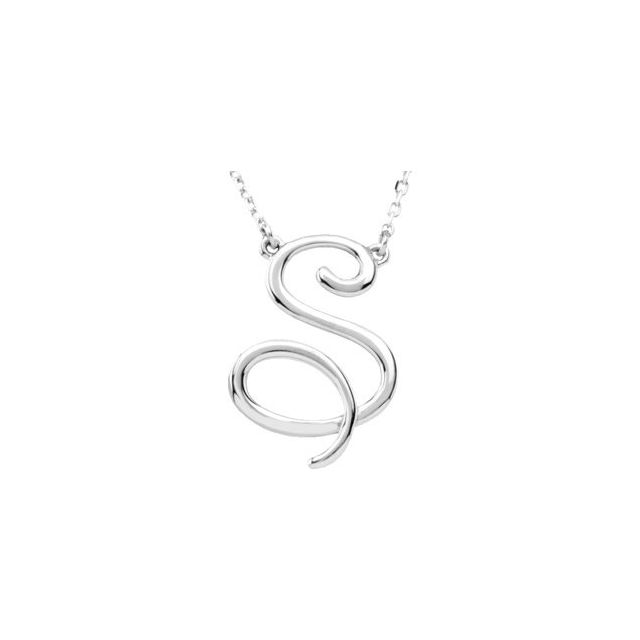 14K White Gold, 17.7x15.9 mm Initial D Script Necklace