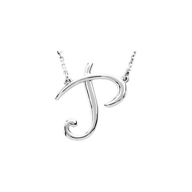 14K White Gold, 17.7x15.9 mm Initial D Script Necklace