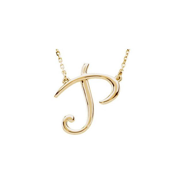 14K Gold Script Initial Necklace