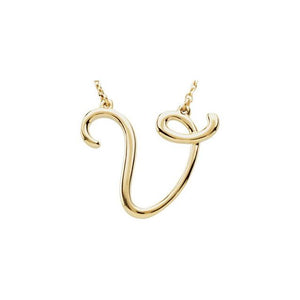 14K Gold Script Initial Necklace