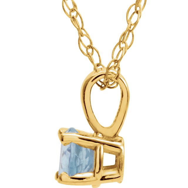 14K White Gold Natural Aquamarine Youth Solitaire Necklace - 14 Inch