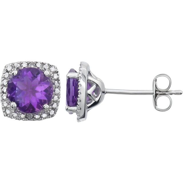 .015 CTW Natural Diamond Birthstone Earrings with Natural Amethyst in Sterling Silver