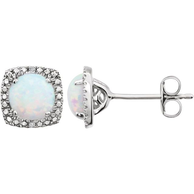 Lab-Grown Opal And .015 Ctw Natural Diamond Birthstone Earrings