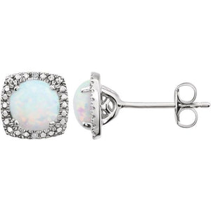 Lab-Grown Opal and .015 CTW Natural Diamond Birthstone Earrings in Sterling Silver