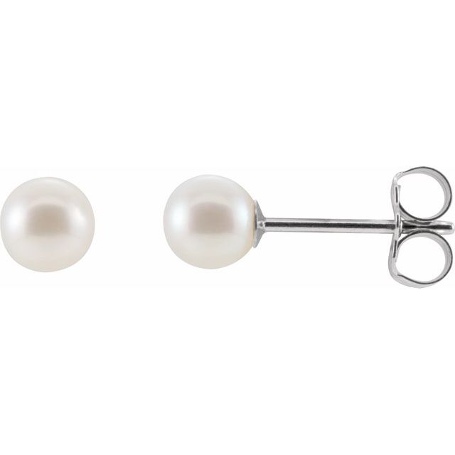 14K White Gold Cultured White Freshwater Pearl Earrings