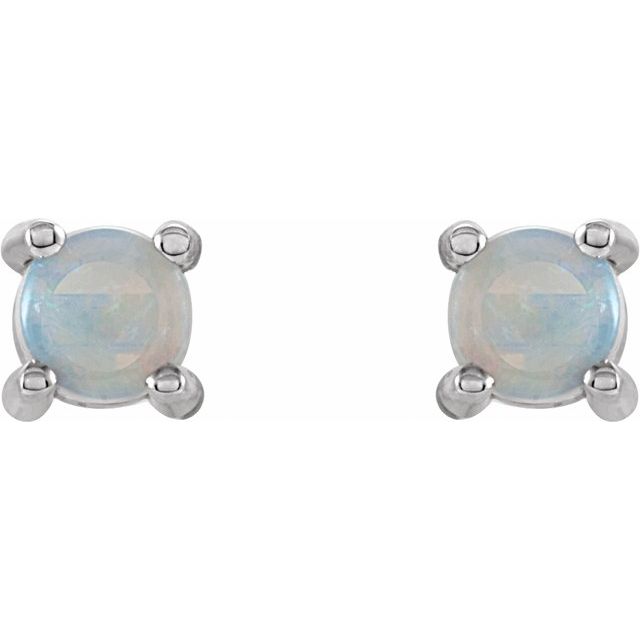 14K White Gold Natural Opal Stud Earrings â€“ Elegant 4 mm Design